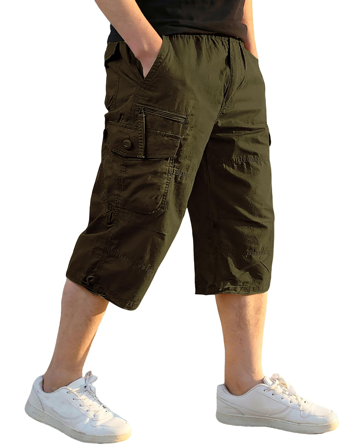 EKLENTSON Men's Cargo Shorts Knee Length Summer Shorts Cotton Capri Short