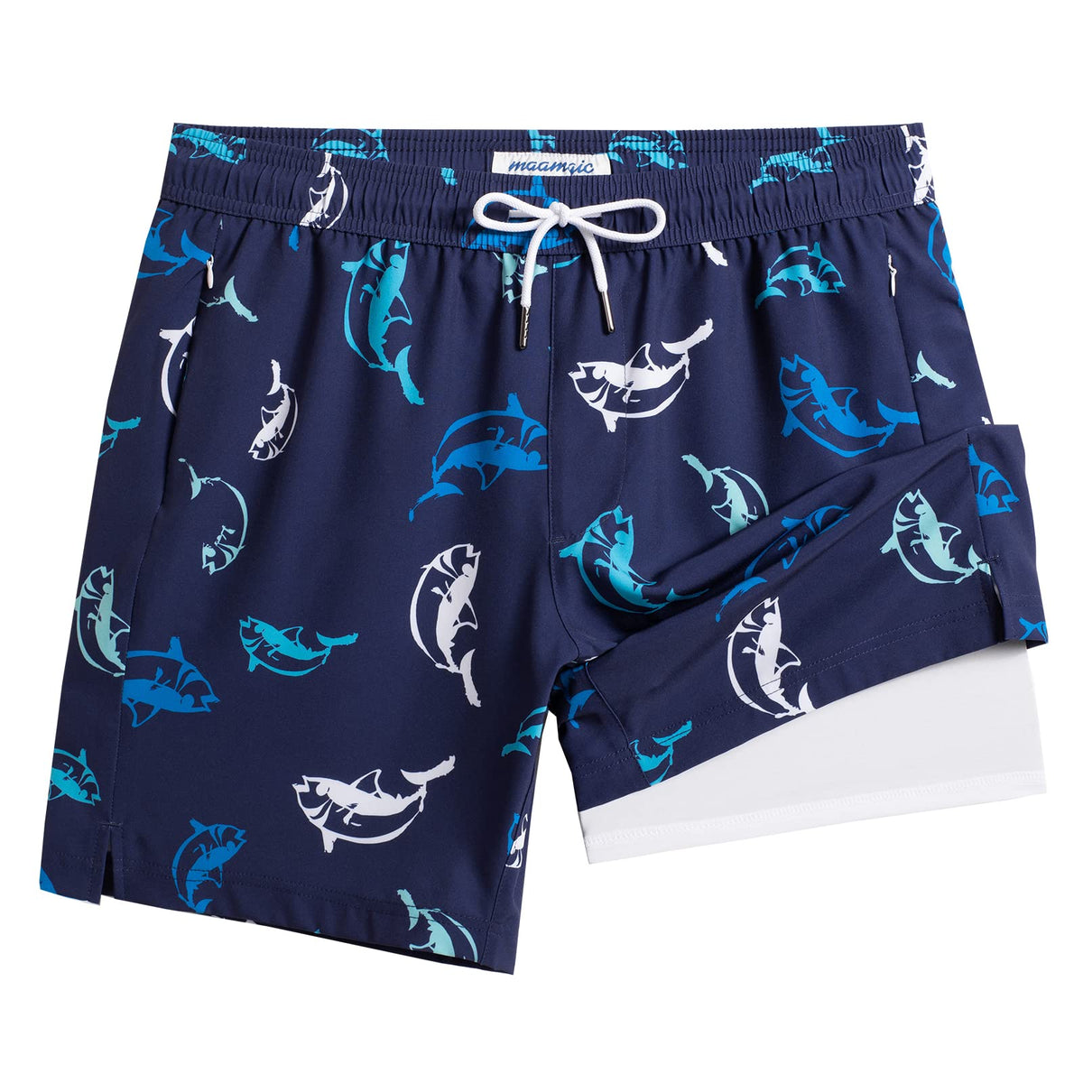 maamgic 2 in 1 Mens Swim Trunks 7 Inch Swim Shorts Swim Suits Board Shorts