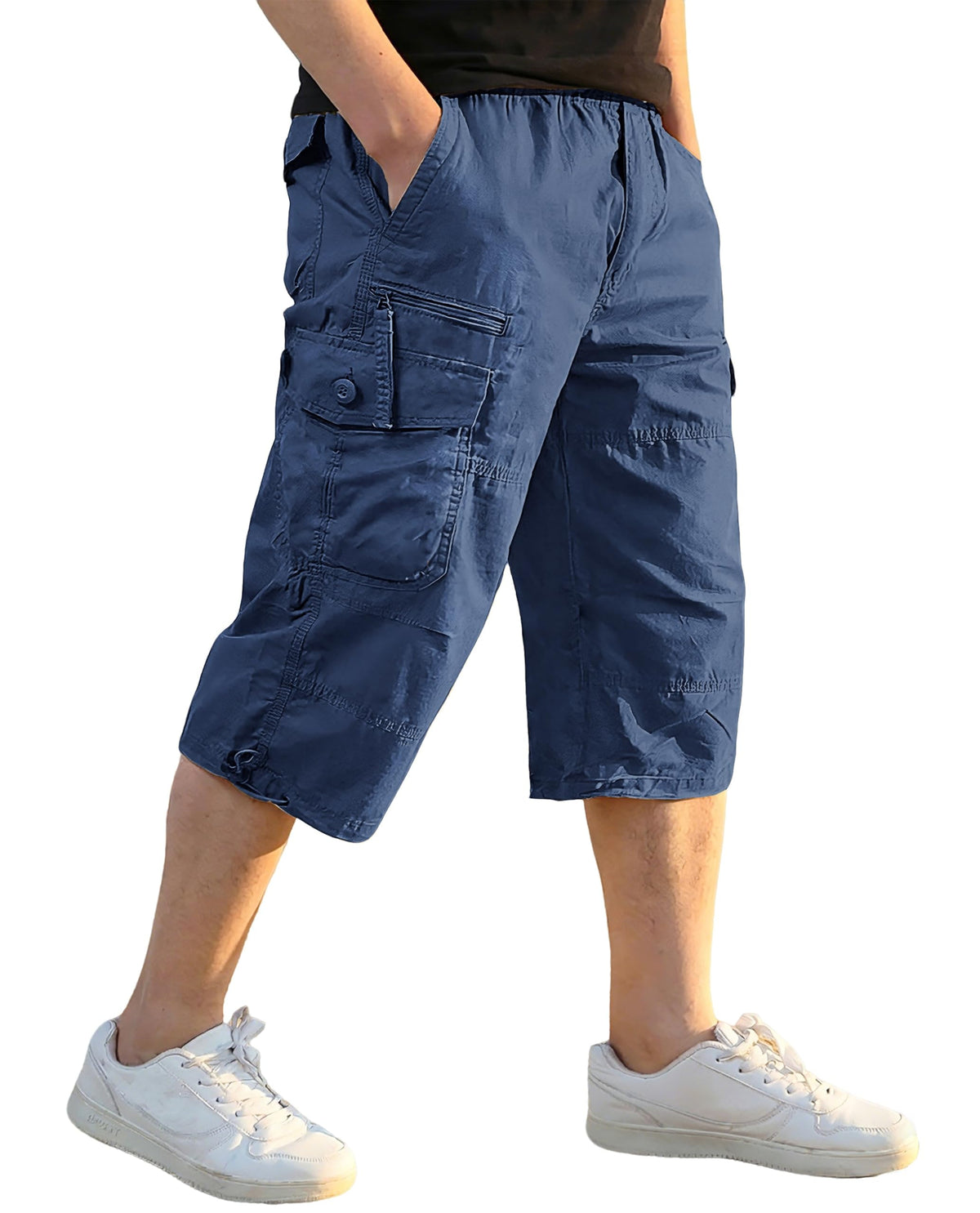 EKLENTSON Men's Cargo Shorts Knee Length Summer Shorts Cotton Capri Short