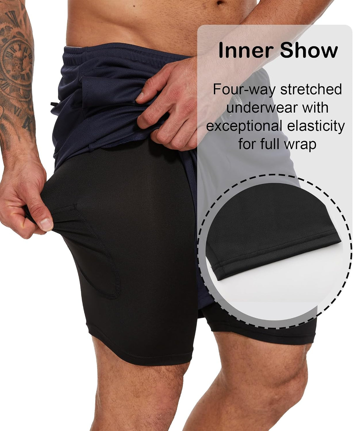 Kinglaman 1/4 Pack Men's 2 in 1 Lined Running Shorts Gym Athletic Shorts
