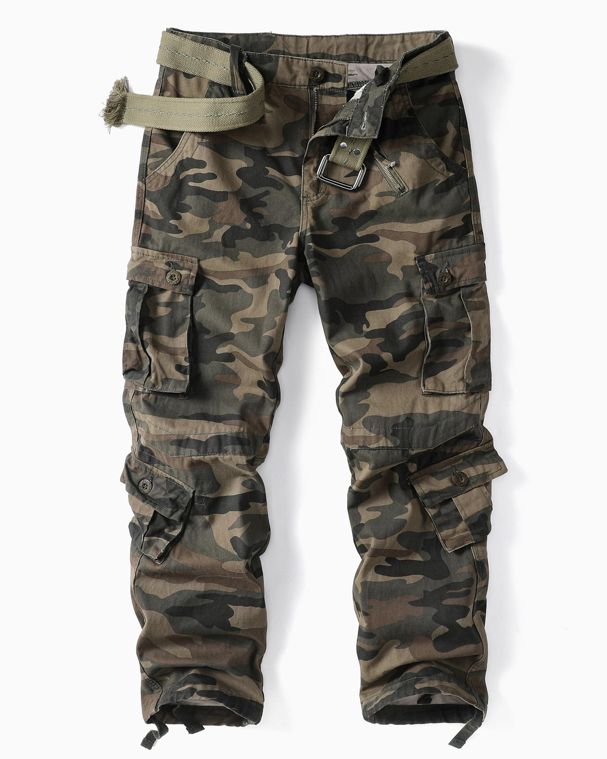 Men's Camo Cargo Work Pants Cotton Tactical Ripstop Casual Combat Pants with 8 Pockets