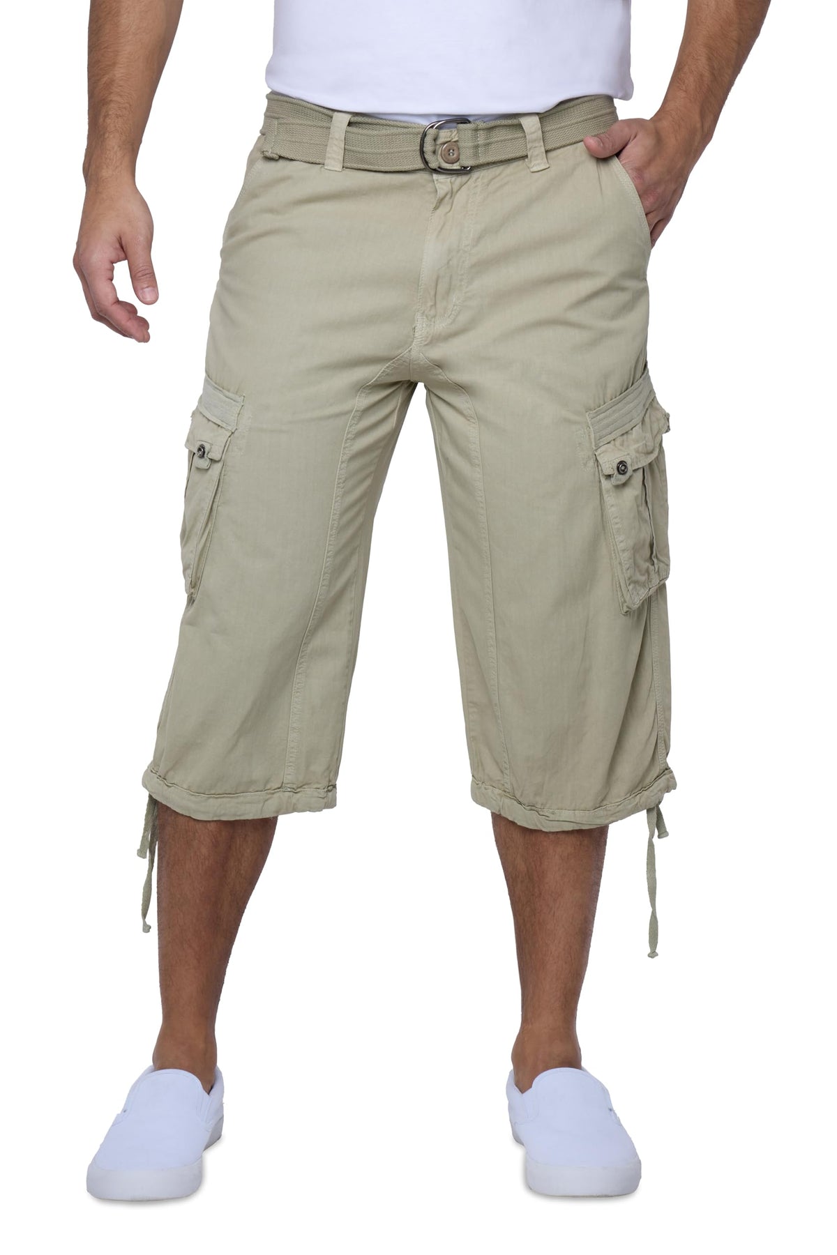 X RAY Men's Belted Long Cargo Shorts for Men, Below Knee Length Mens Cargo Shorts, 3/4 Pants (Big and Tall Shorts for Men)