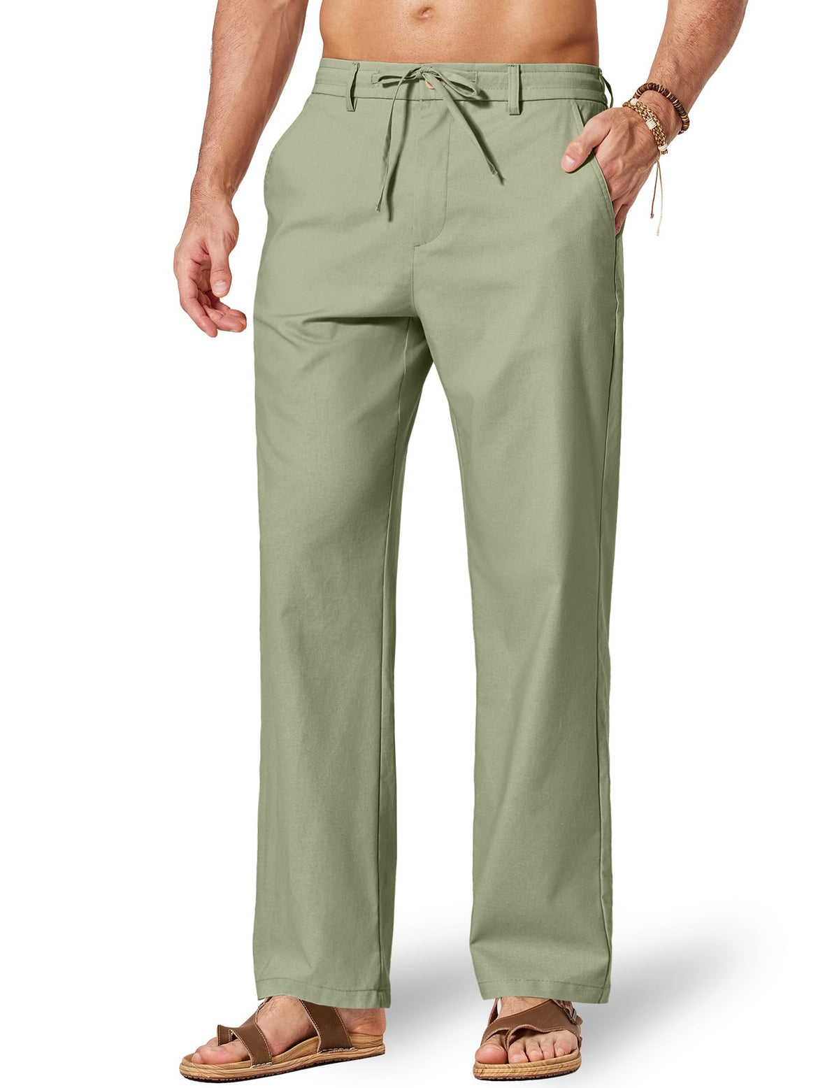 COOFANDY Men's Cotton Linen Pants [Relaxed Fit ] Casual Drawstring Dress Pants Beach Summer Lightweight Trousers