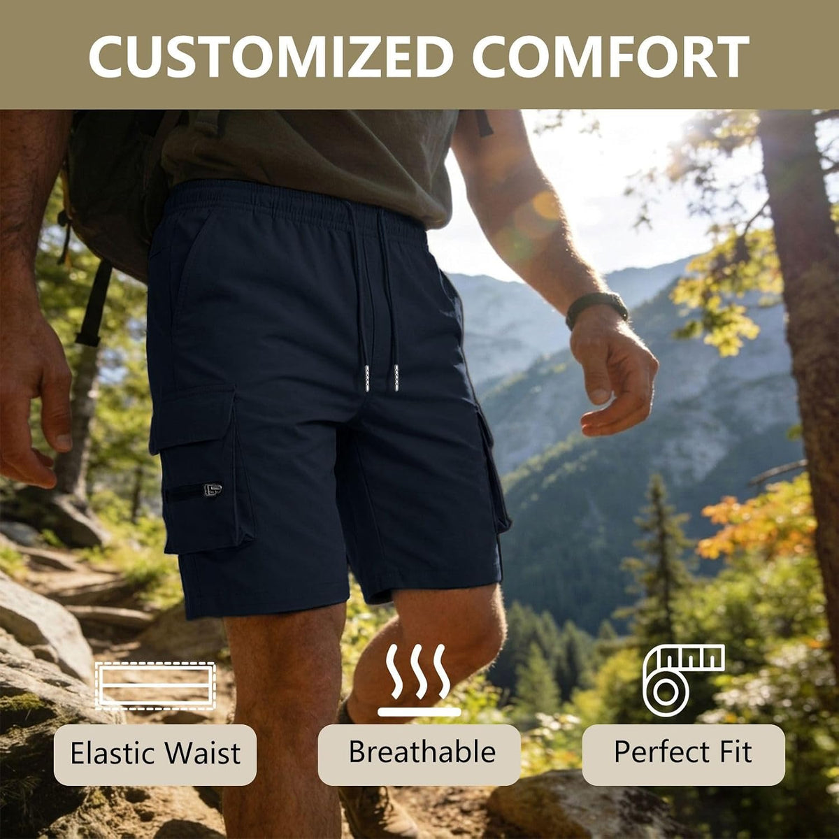 ANLUKE Men's Cargo Shorts Stretch Waist Quick Dry