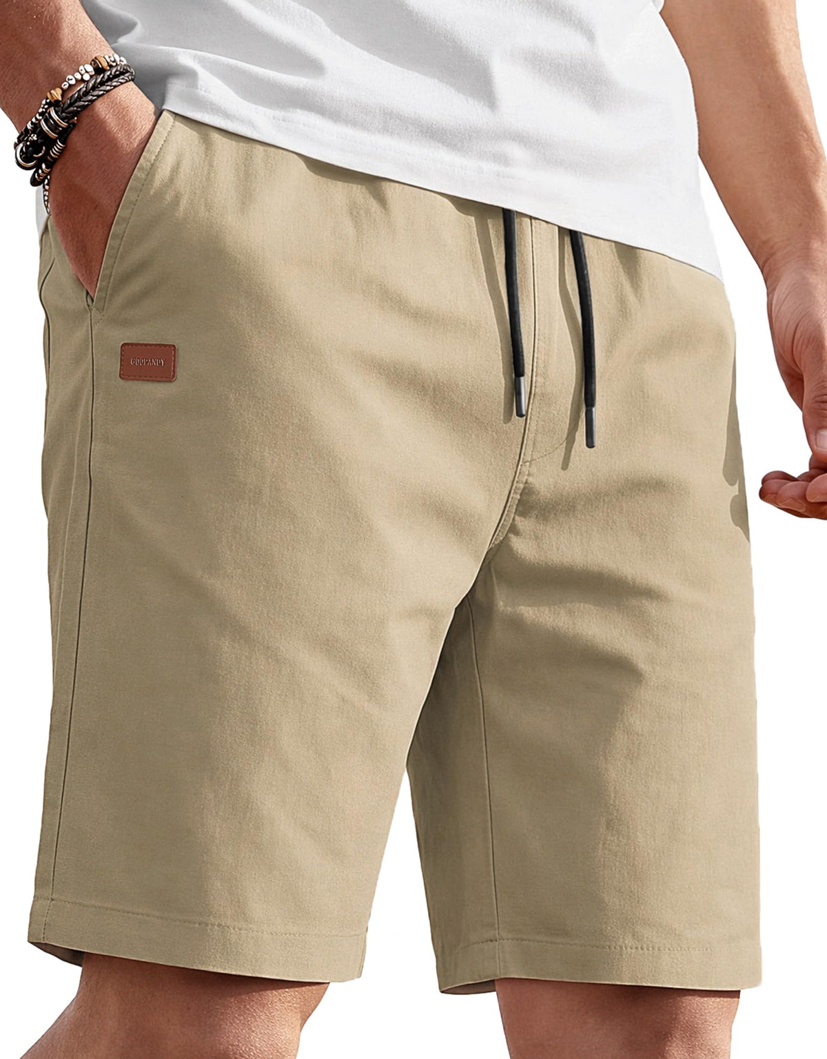 COOFANDY Mens Casual Cotton 9'' Shorts Drawstring Summer Beach Chino Shorts