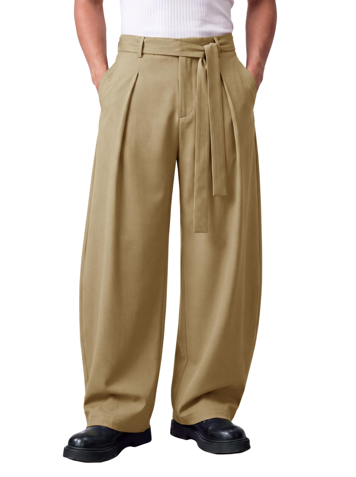 Runcati Mens Baggy Dress Pants Wide Leg Casual Lightweight Slacks with Belt