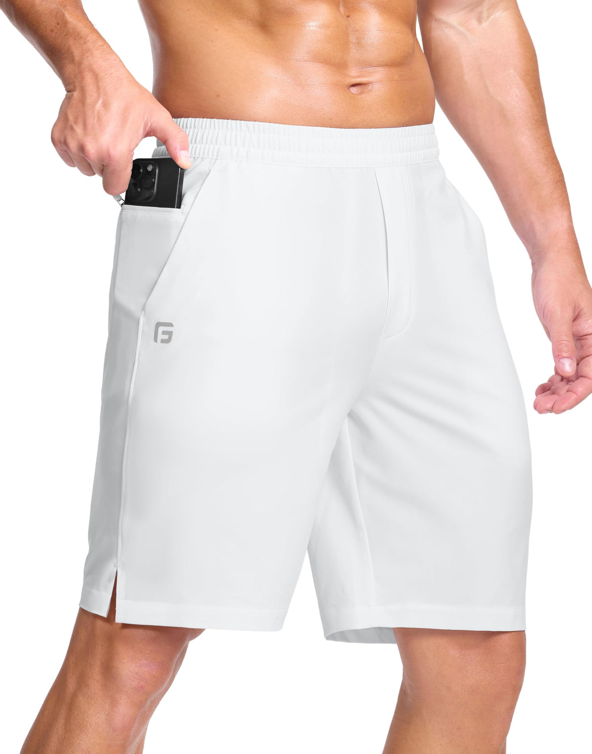 GGJ Men's Lightweight Athletic Shorts with 2 Zipper Pockets 7"/9"/5" Gym Workout Running Quick Dry Tennis Shorts for Men