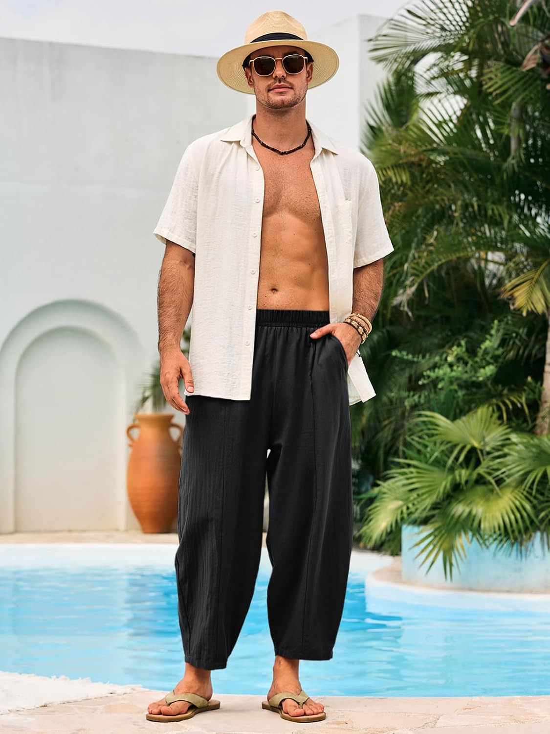 Runcati Mens Harem Pants Casual Elastic Waist Drawstring Baggy Trouser
