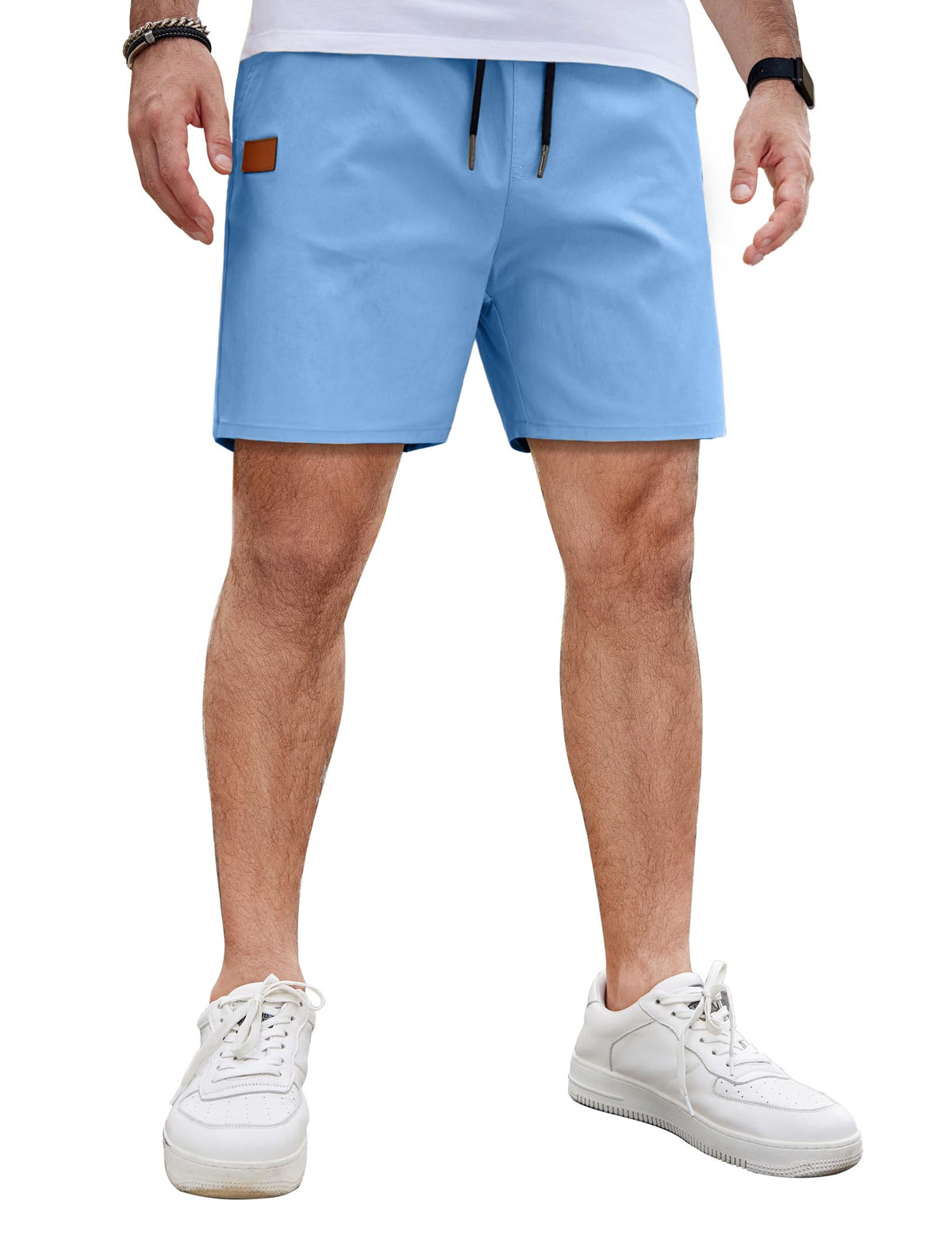 COOFANDY Men's Casual Cotton Shorts Summer Beach 5 Inch Shorts Lightweight Drawstring Elastic Waist Chino Golf Shorts