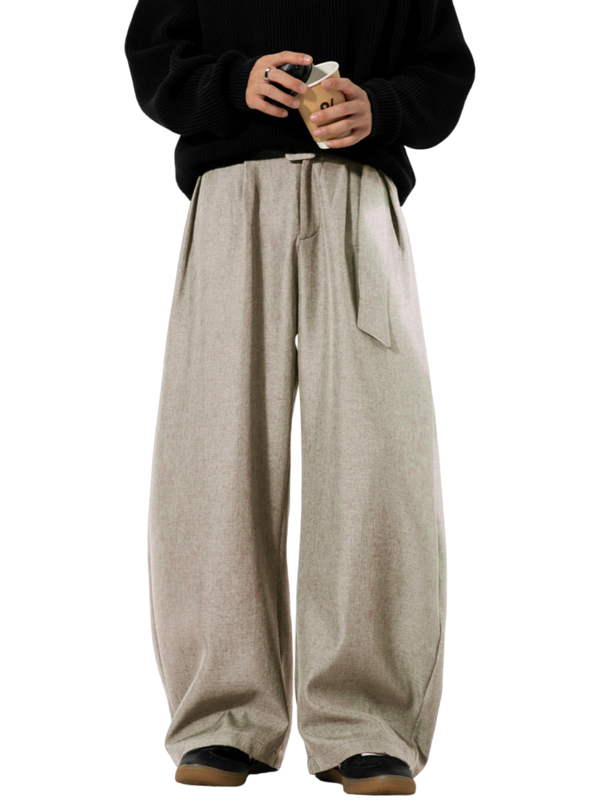 Mens Pleated Wide Leg Baggy Dress Pants Casual Elastic Waist Fall Long Trousers with Pockets
