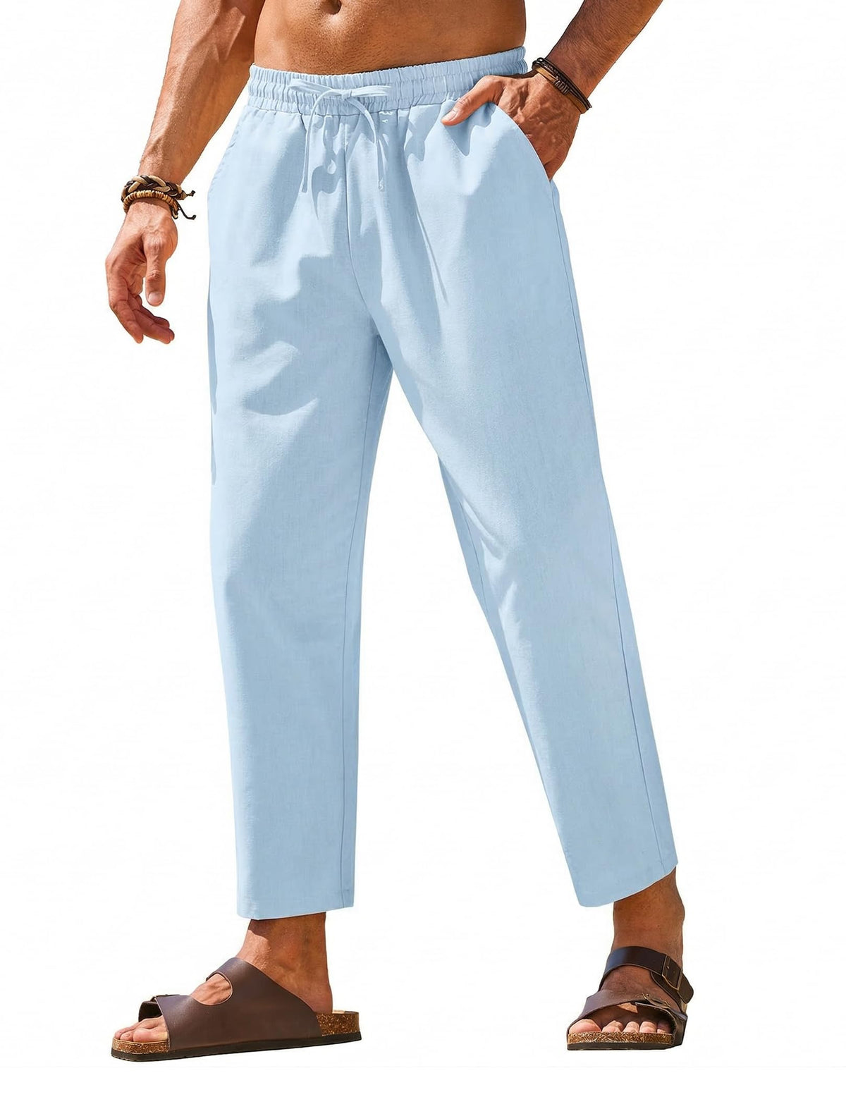 COOFANDY Mens Linen Casual Pants Elastic Drawstring Trousers Summer Pants