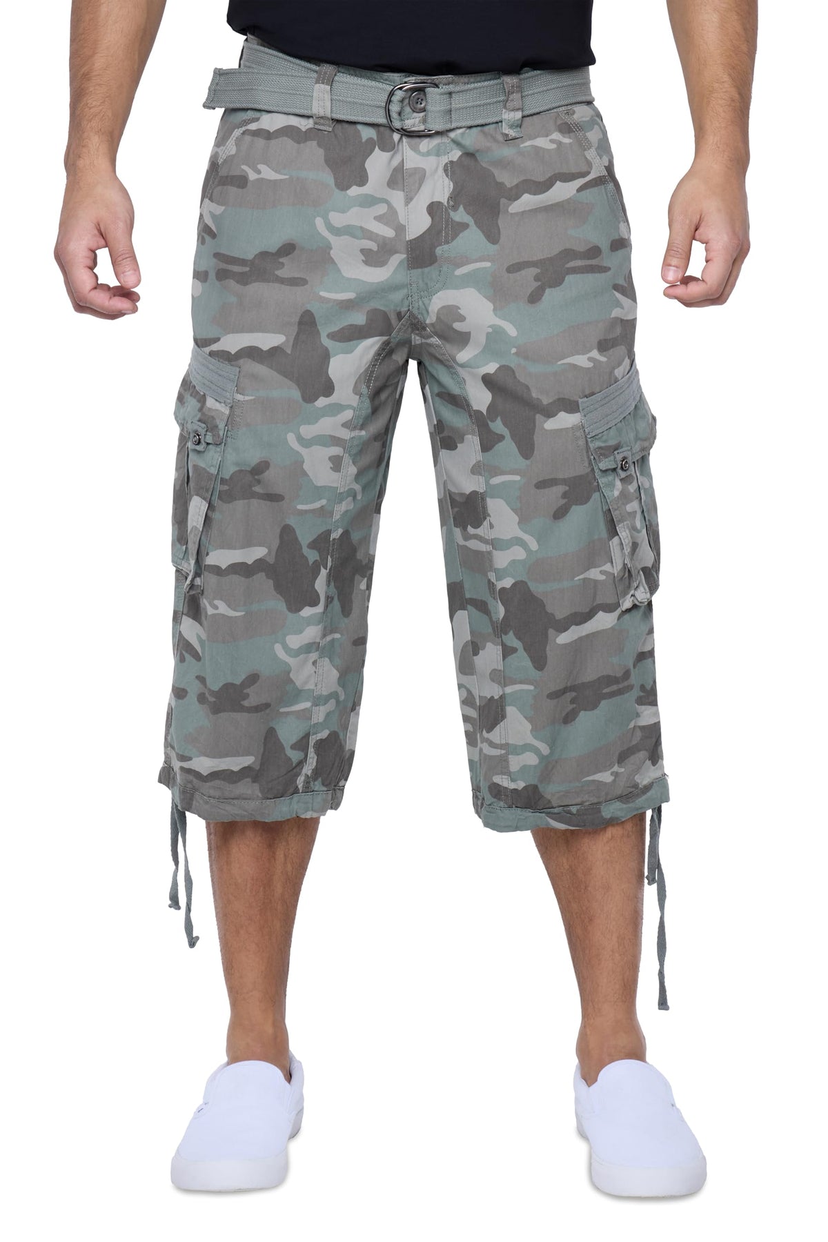 X RAY Men's Belted Long Cargo Shorts for Men, Below Knee Length Mens Cargo Shorts, 3/4 Pants (Big and Tall Shorts for Men)