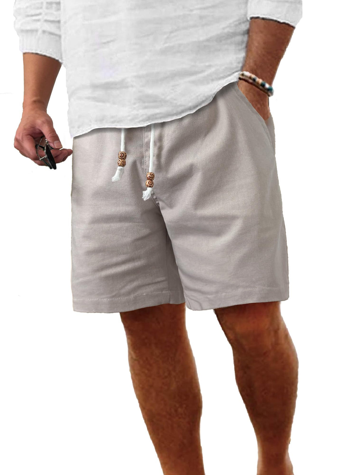 Comdecevis Men's Cotton Linen Casual Shorts