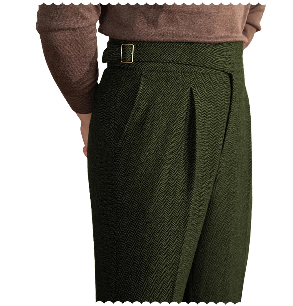 Men Trousers Vintage Tweed Blend Pants Herringbone Slim Fit Pleat-Front Pant
