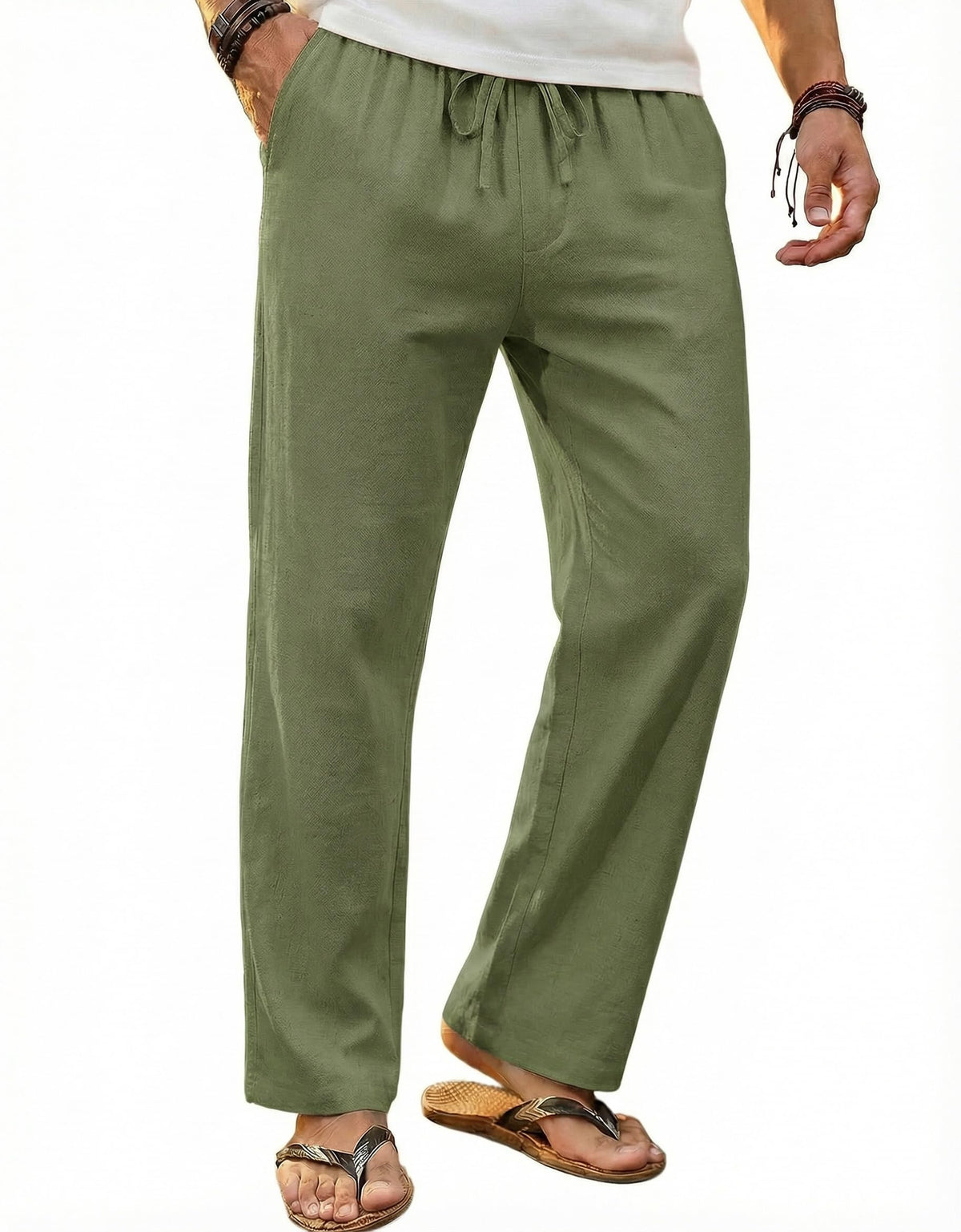 COOFANDY Men's Linen Pants Casual Loose Fit Beach Summer Yoga Pant Lightweight Drawstring Linen Trousers