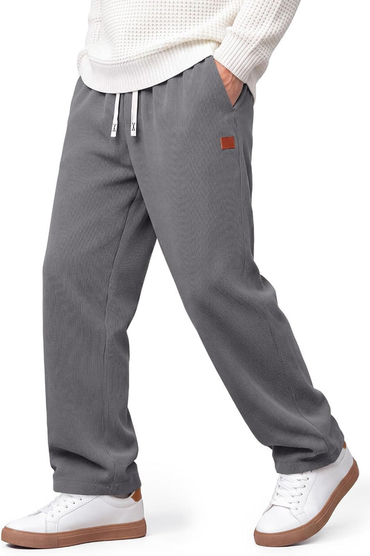COOFANDY Mens Corduroy Pants Casual Elastic Waist Drawstring Sweatpants