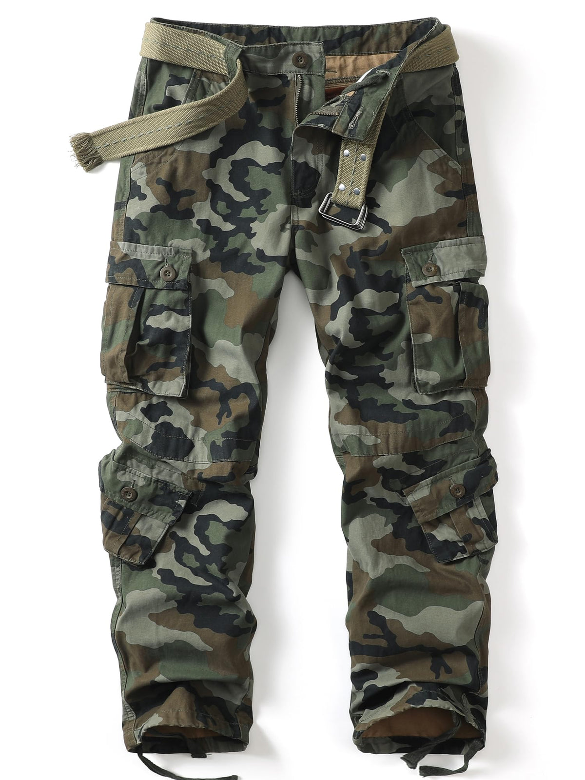 Men's Camo Cargo Work Pants Cotton Tactical Ripstop Casual Combat Pants with 8 Pockets