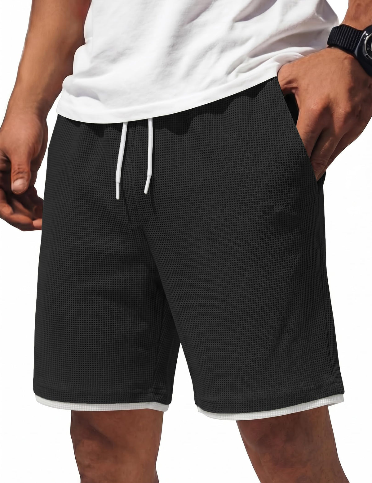COOFANDY Mens Casual Shorts Cotton Drawstring 7/9 inch Waffle Shorts