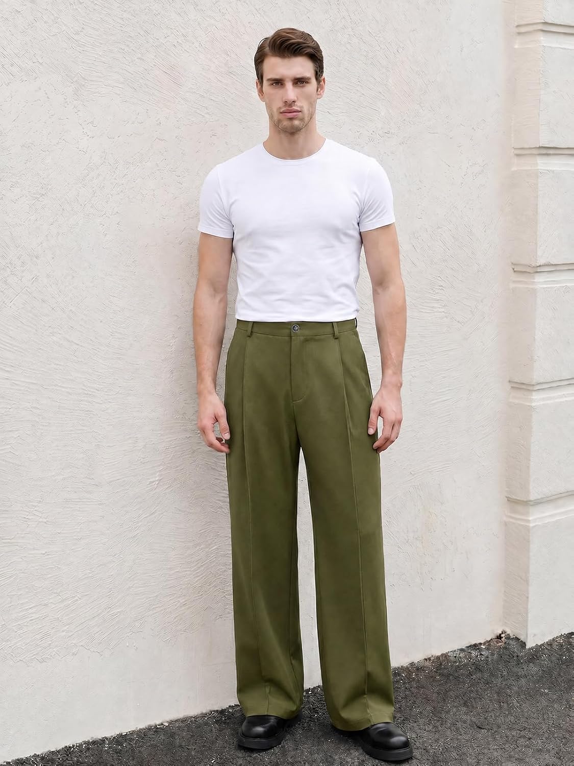 Runcati Mens Baggy Dress Pants Casual Pleated Wide Leg Lightweight Trousers