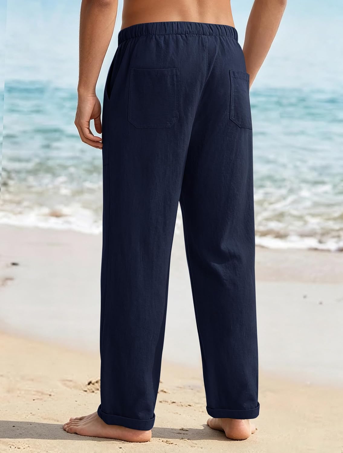 Puimentiua Mens Cotton Linen Pants Casual Loose Fit Summer Beach Pants
