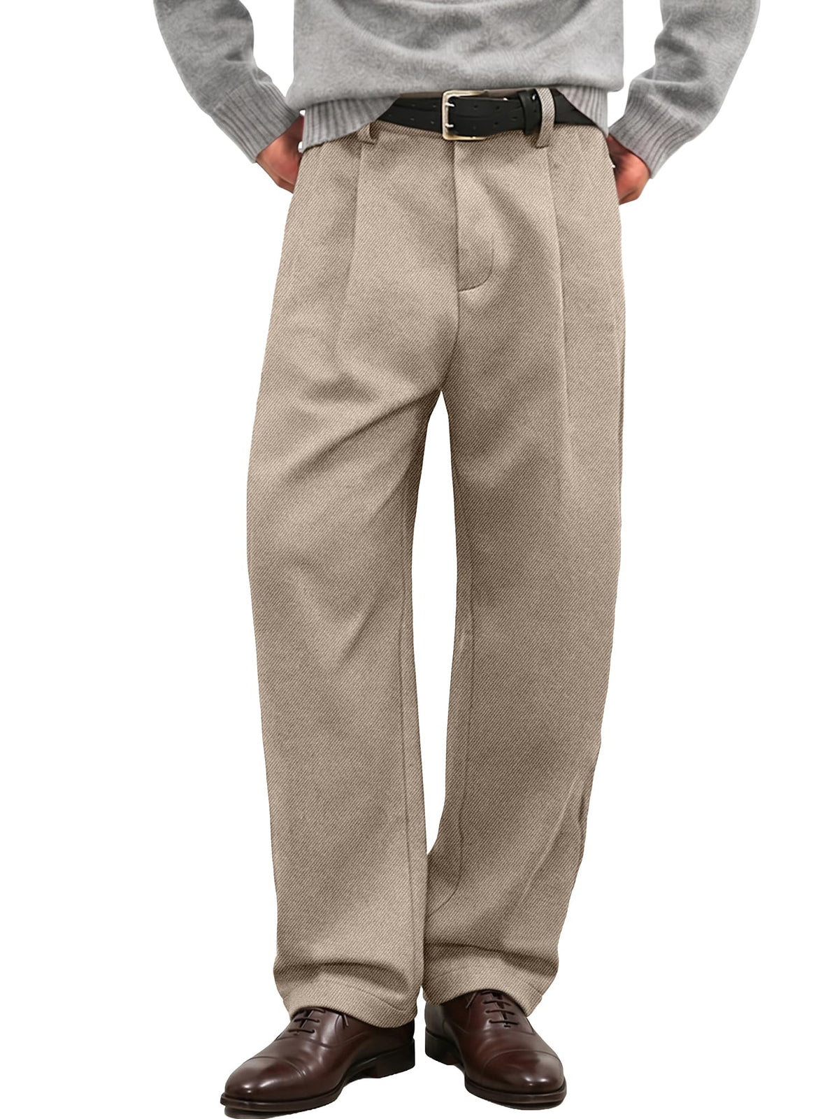 JMIERR Men's Baggy Pleated Wide Leg Loose Fit Brushed Casual Dress Pants