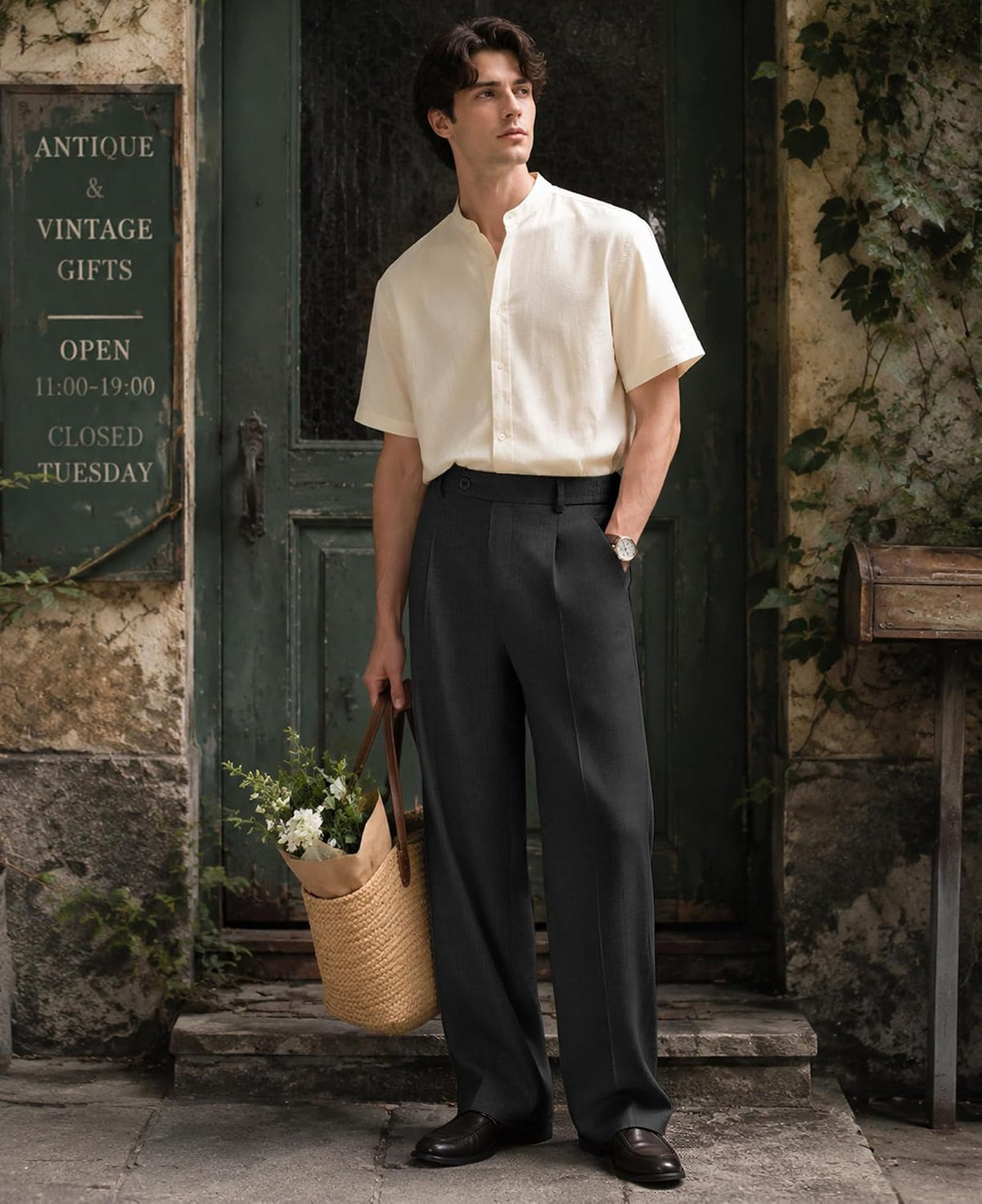 Susclude Mens Plaid Casual Dress Pants Old Money Wide Leg Baggy Pleated Slacks Elastic Waist Work Vacation Trousers
