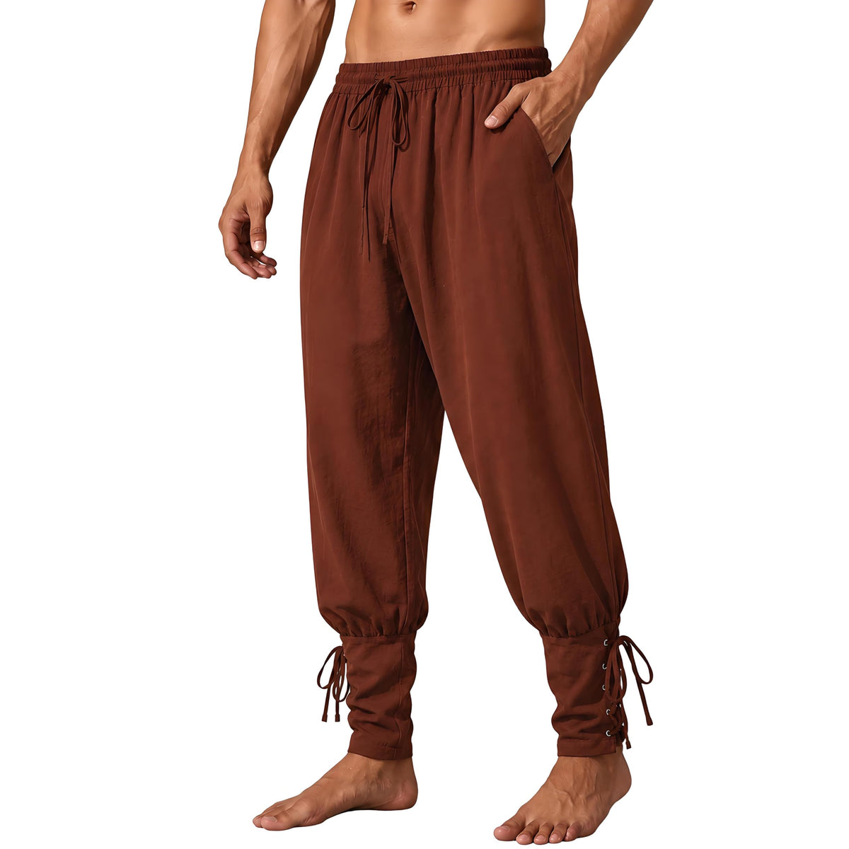 Mens Medieval Renaissance Viking Pirate Pants Ankle Banded Costume Trousers