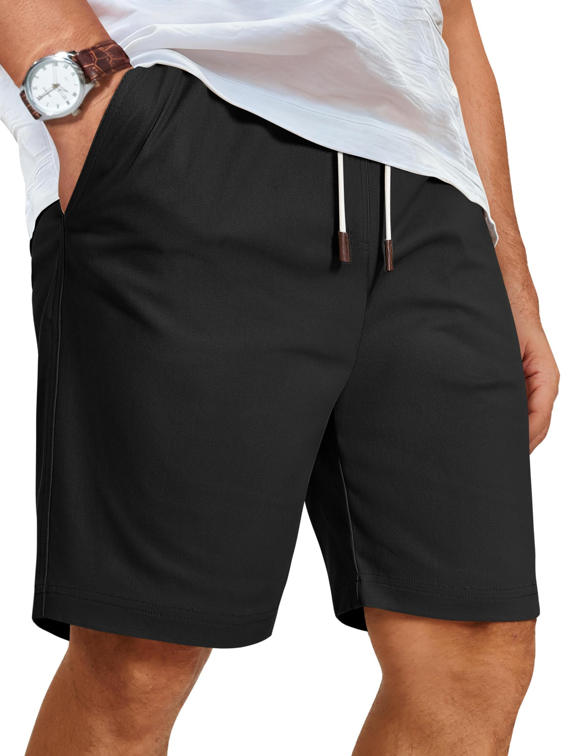 COOFANDY Mens Casual Shorts Cotton Elastic Waist Drawstring Beach Shorts