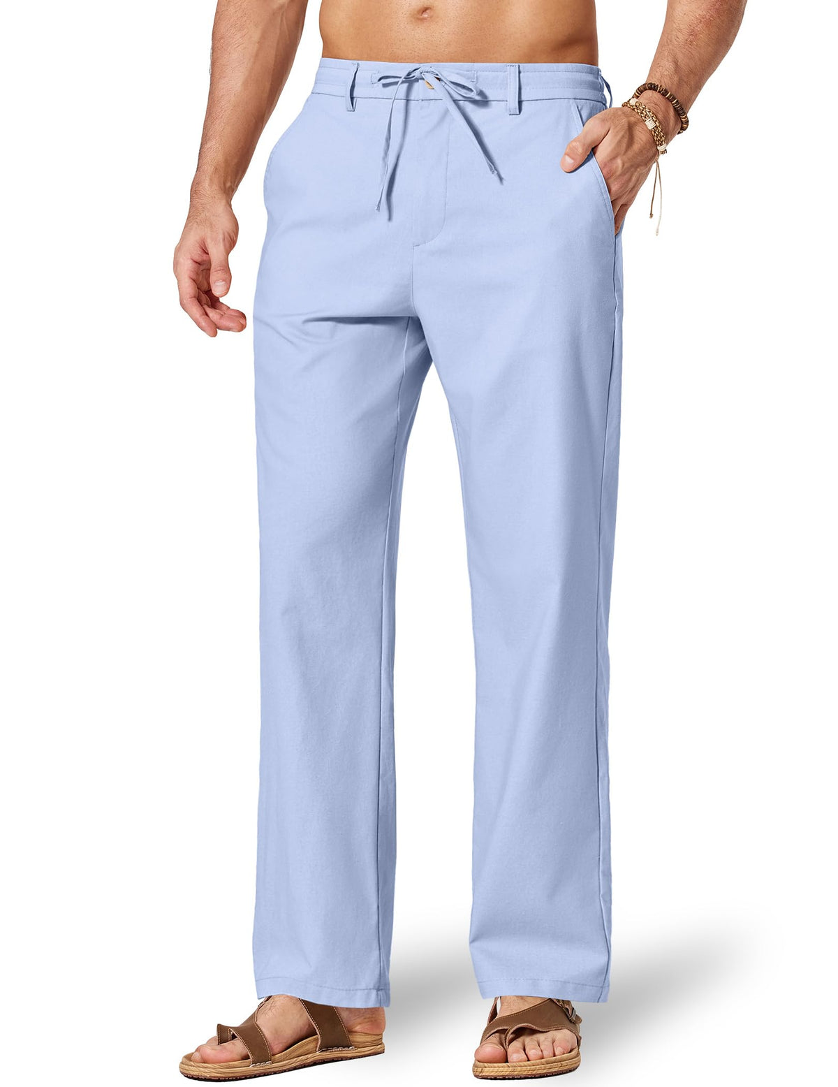 COOFANDY Men's Cotton Linen Pants [Relaxed Fit ] Casual Drawstring Dress Pants Beach Summer Lightweight Trousers