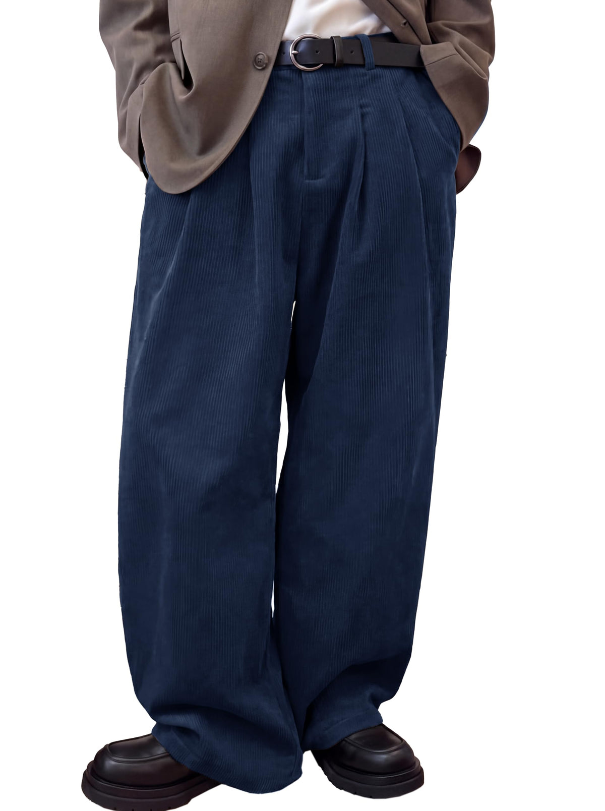 Runcati Mens Corduroy Baggy Pants Wide Leg Casual Fall Dress Slacks