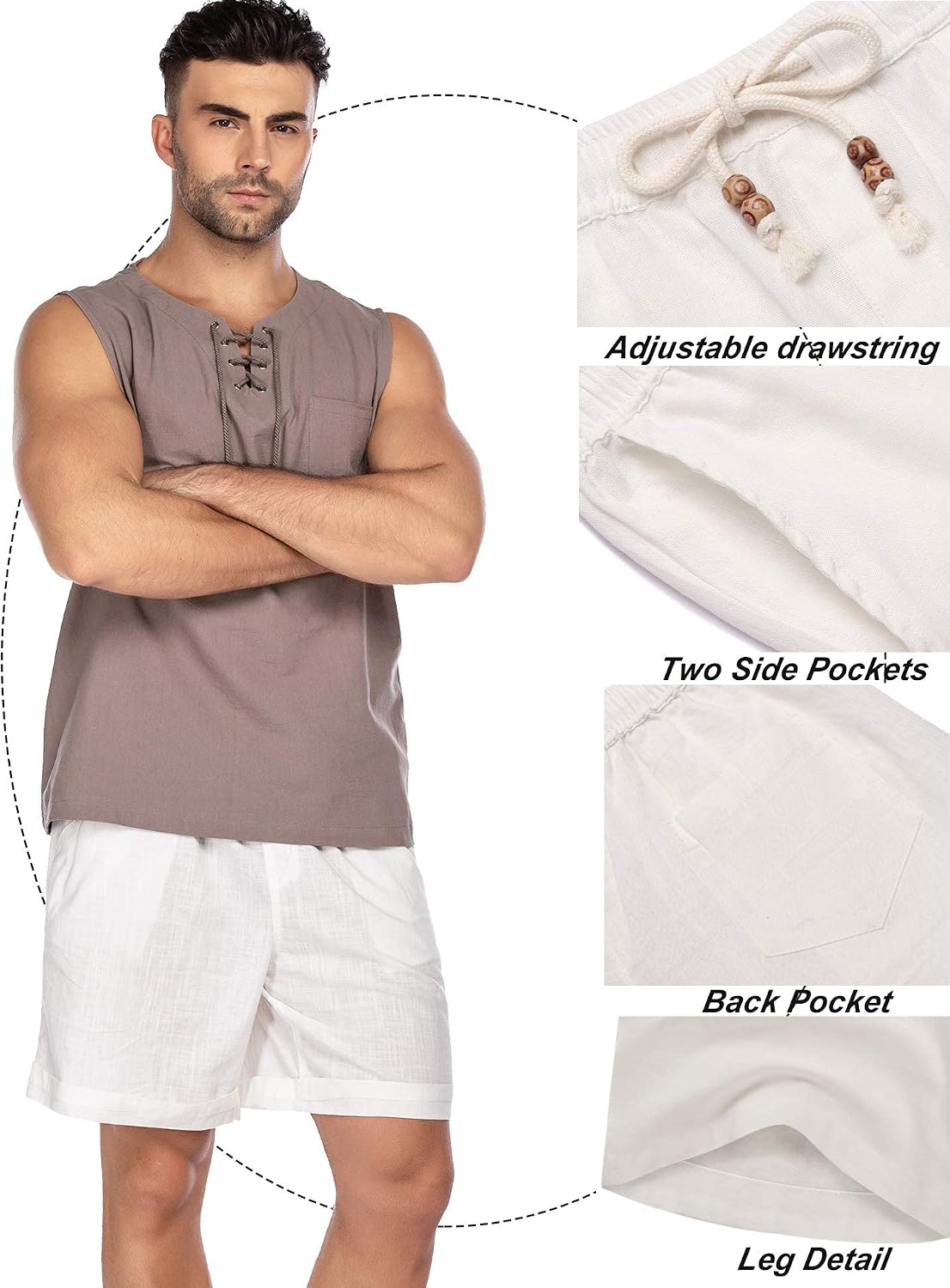 COOFANDY Men's Linen Shorts Casual Summer Beach 9"/ 7" Drawstring Shorts