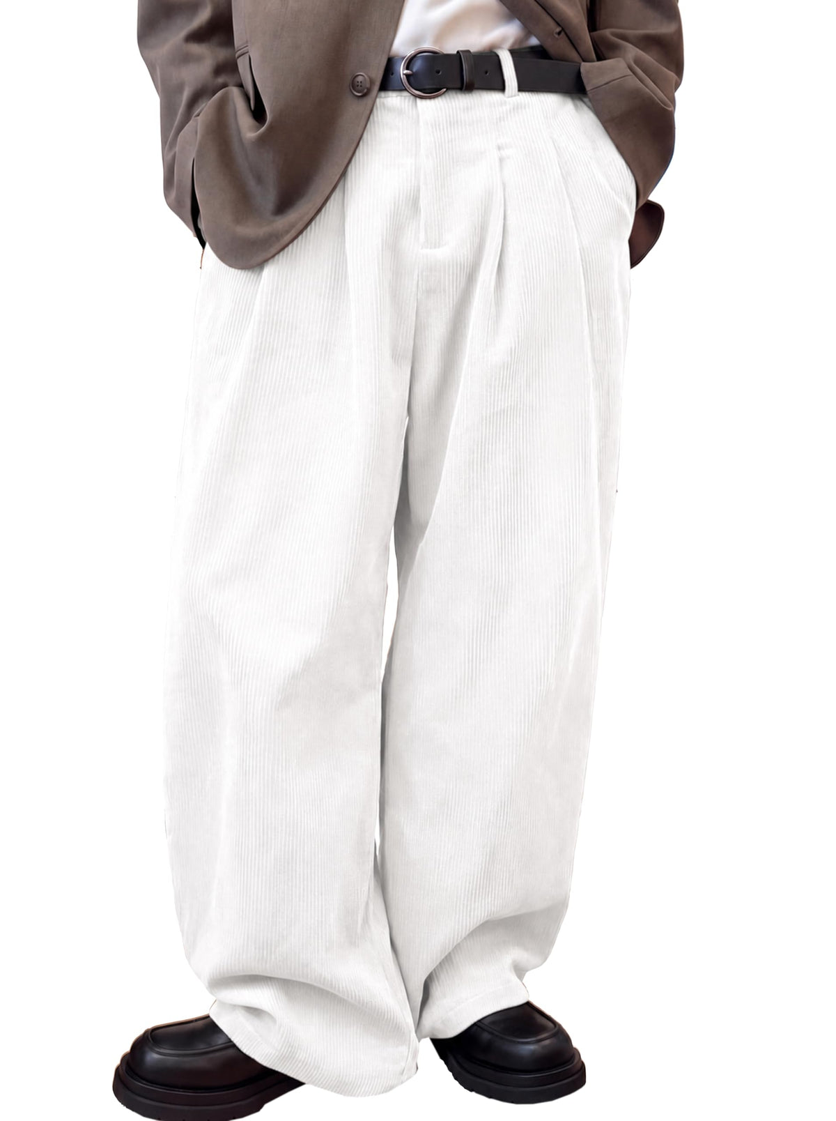 Runcati Mens Corduroy Baggy Pants Wide Leg Casual Fall Dress Slacks