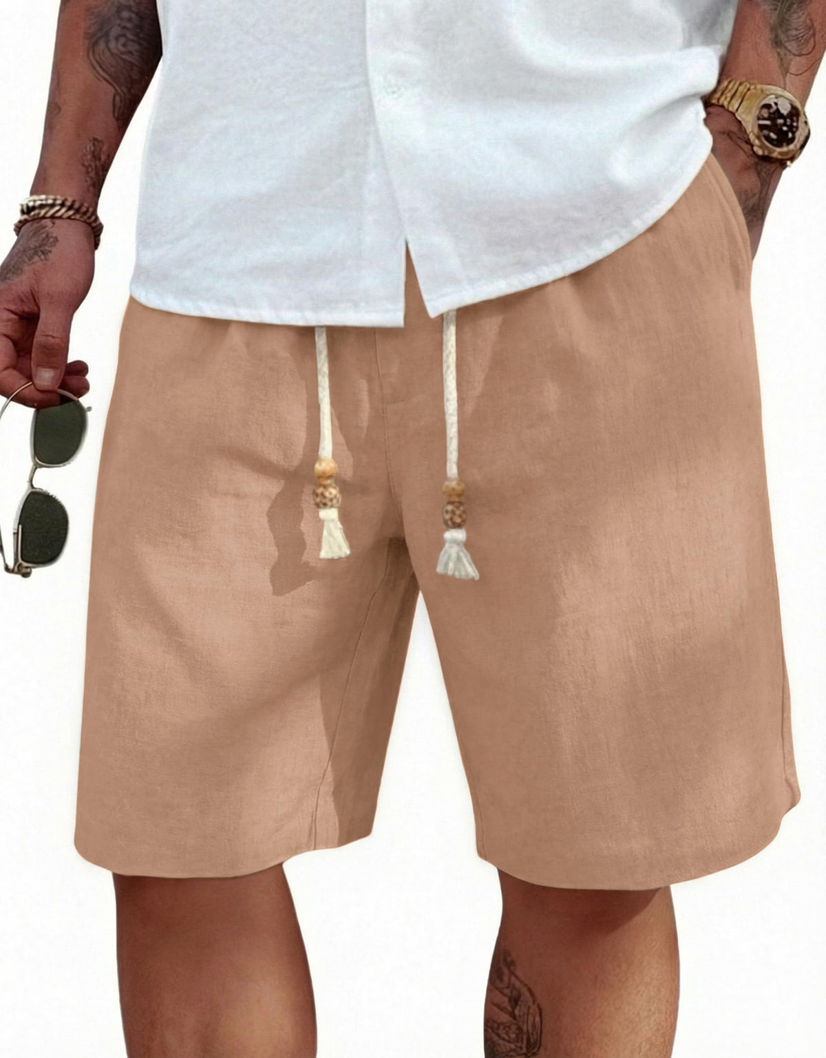 COOFANDY Men's Linen Shorts Casual Summer Beach 9"/ 7" Drawstring Shorts