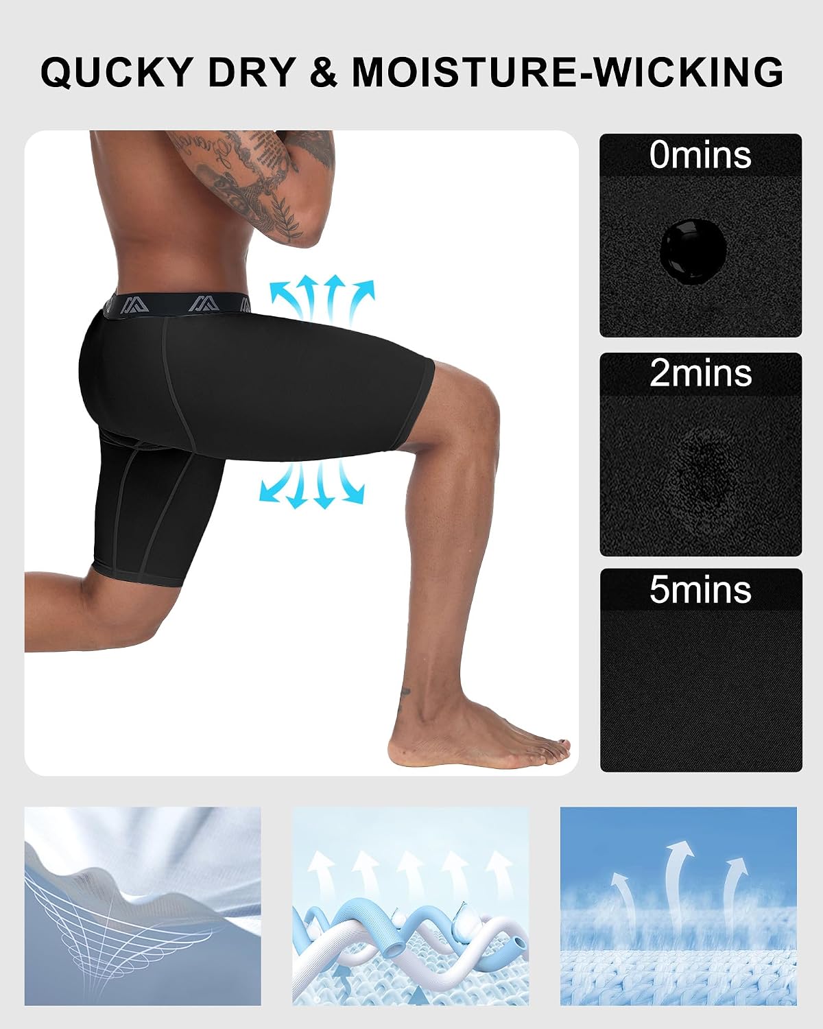 Mens Compression Shorts 9" Spandex Sports Shorts Running Athletic Workout Performance Base Layer Underwear