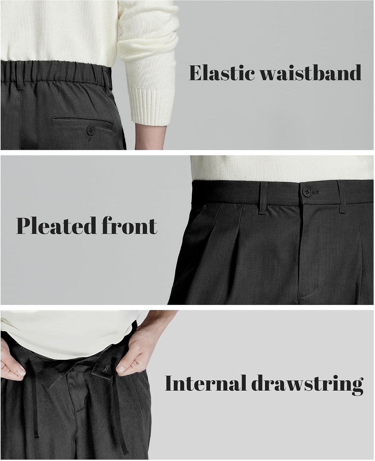 Susclude Mens Casual Dress Pants Old Money Pleated Baggy Wide Leg Slacks Vintage Stylish Relaxed Fit Work Trousers