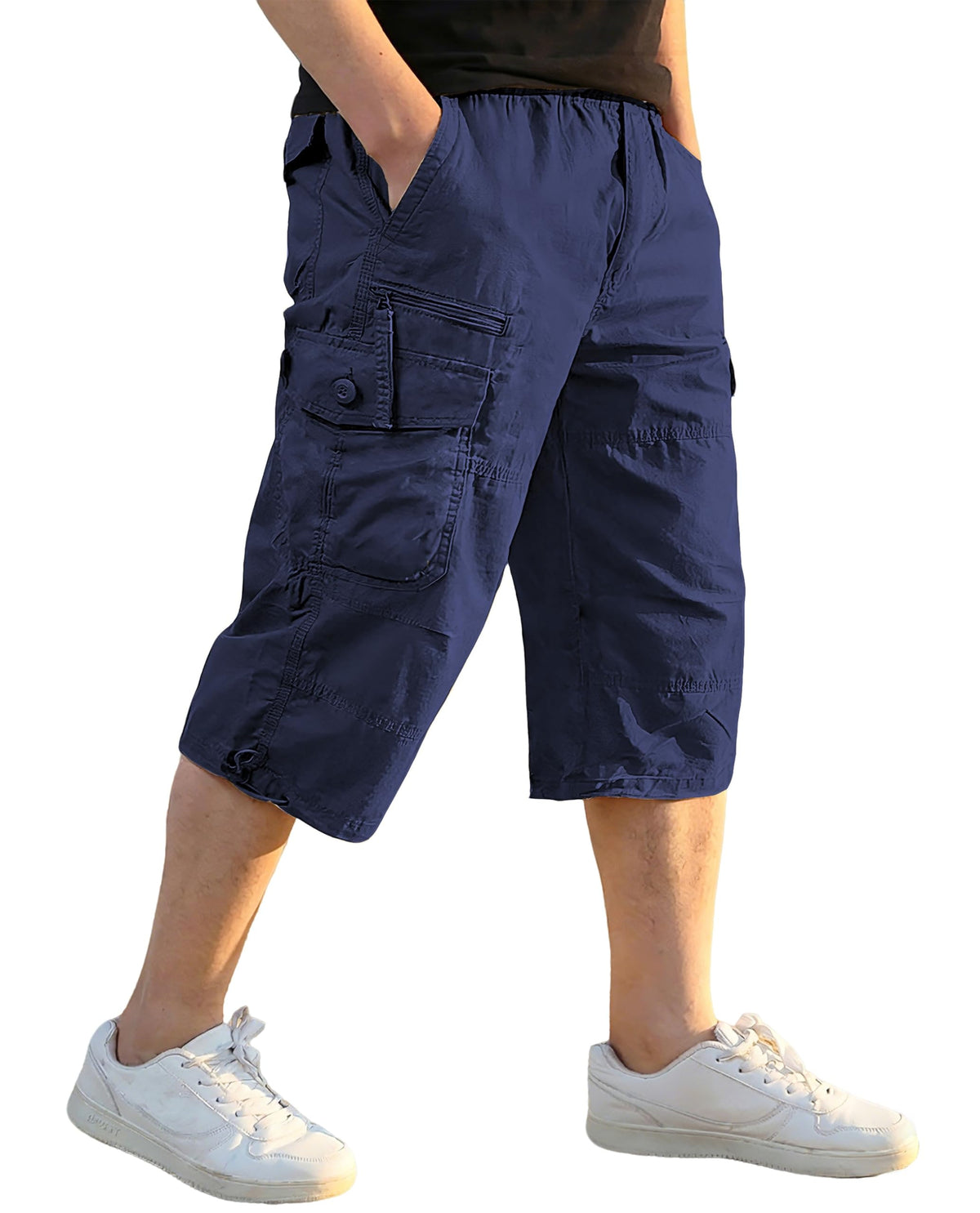 EKLENTSON Men's Cargo Shorts Knee Length Summer Shorts Cotton Capri Short