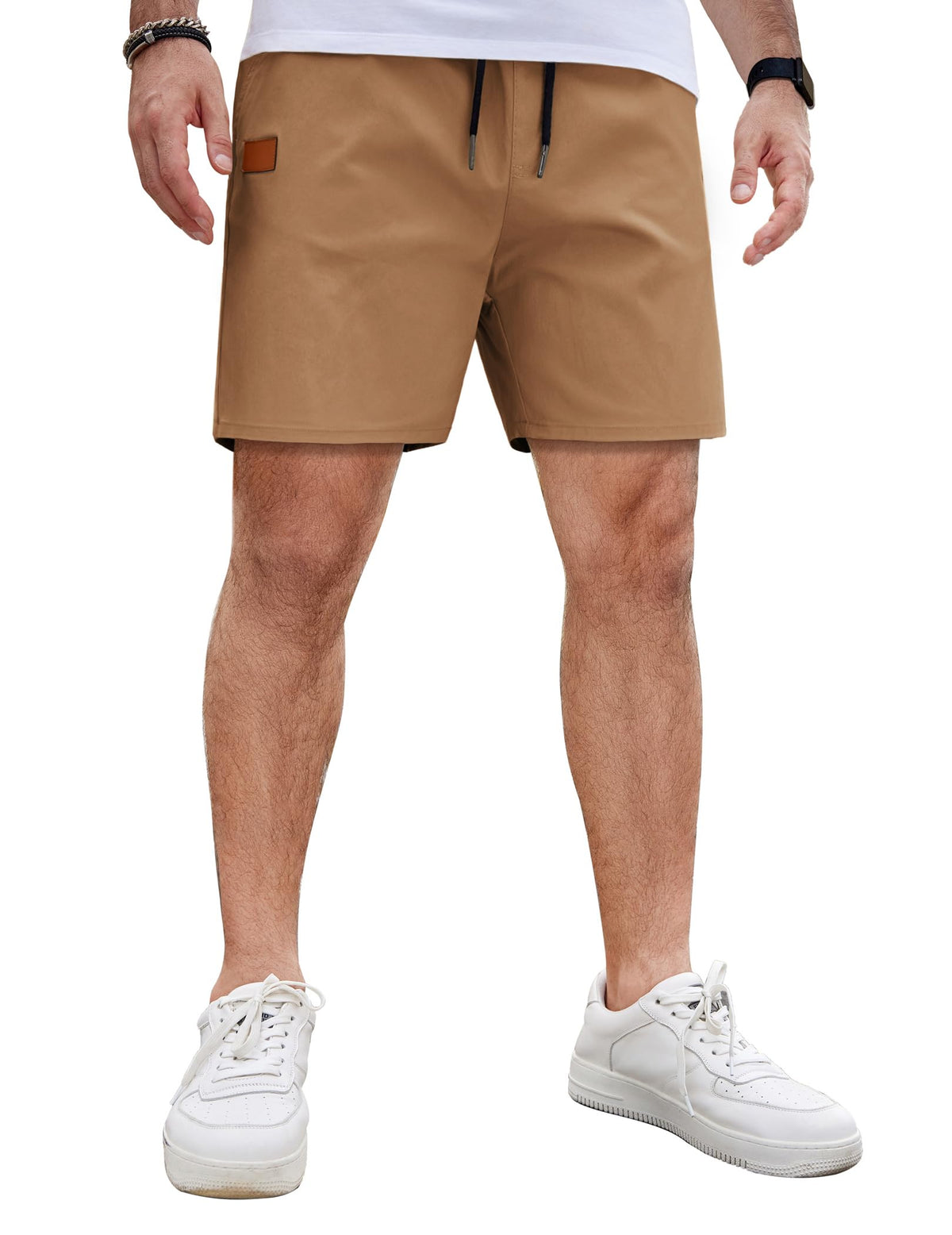 COOFANDY Men's Casual Cotton Shorts Summer Beach 5 Inch Shorts Lightweight Drawstring Elastic Waist Chino Golf Shorts
