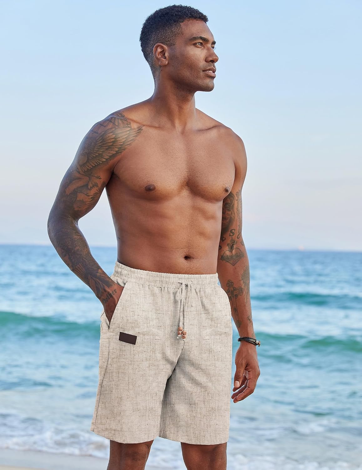 COOFANDY Men Linen Beach Shorts Casual Drawstring Summer Vacation Shorts