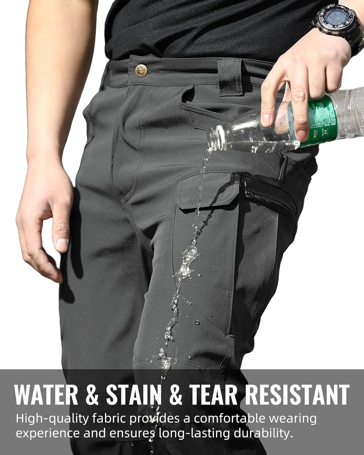 Men's Lightweight Tactical Pants, Water Resistant Hiking Cargo Pants with Multiple Pockets for Outdoor (No Belt)