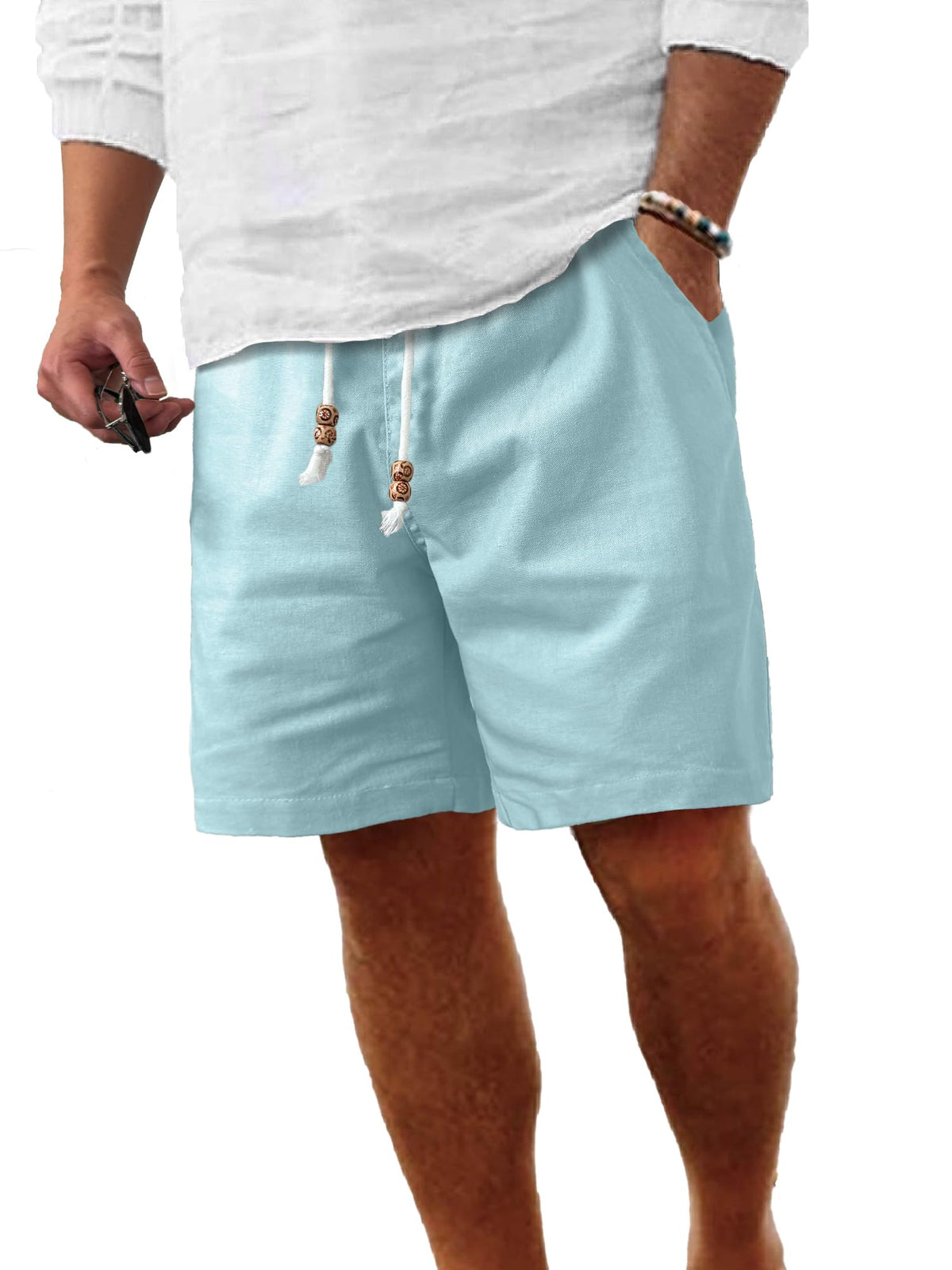 Comdecevis Men's Cotton Linen Casual Shorts