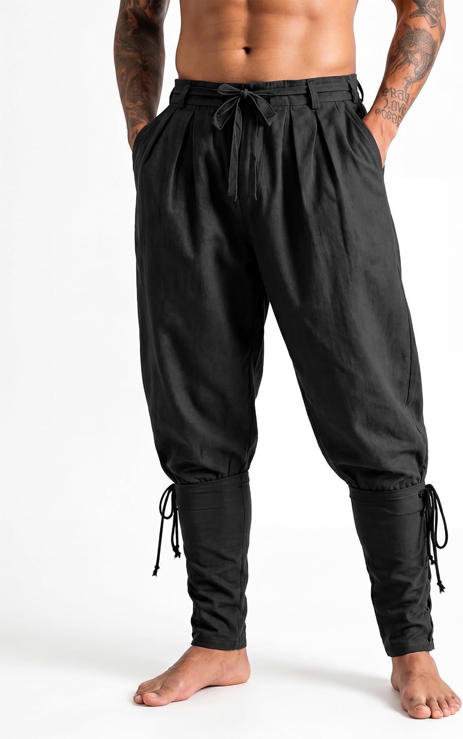 Runcati Mens Medieval Pirate Pants Ankle Banded Renaissance Viking Trousers