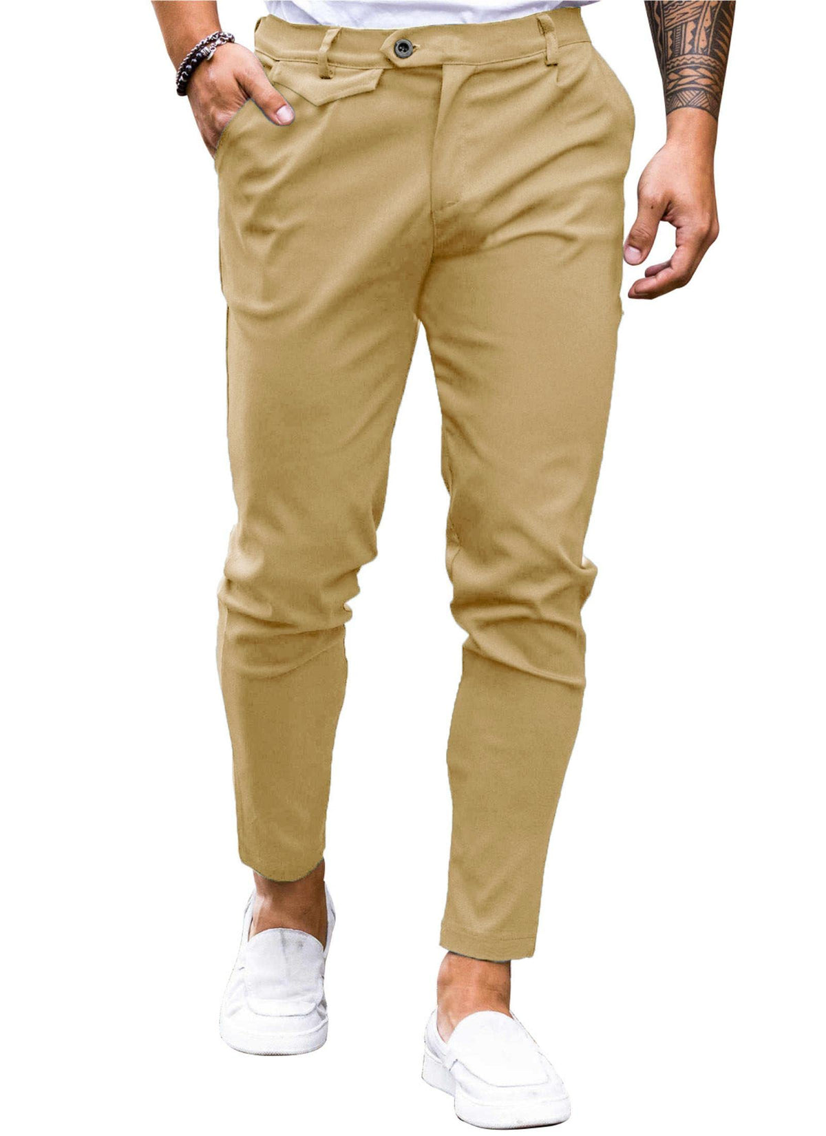 Mens Chinos Slim Fit Pants Stretch Tapered Dress Pant Casual Trousers