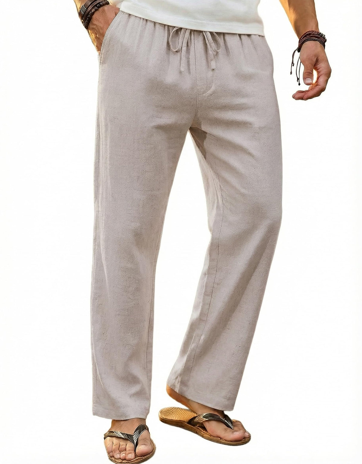 COOFANDY Men's Linen Pants Casual Loose Fit Beach Summer Yoga Pant Lightweight Drawstring Linen Trousers