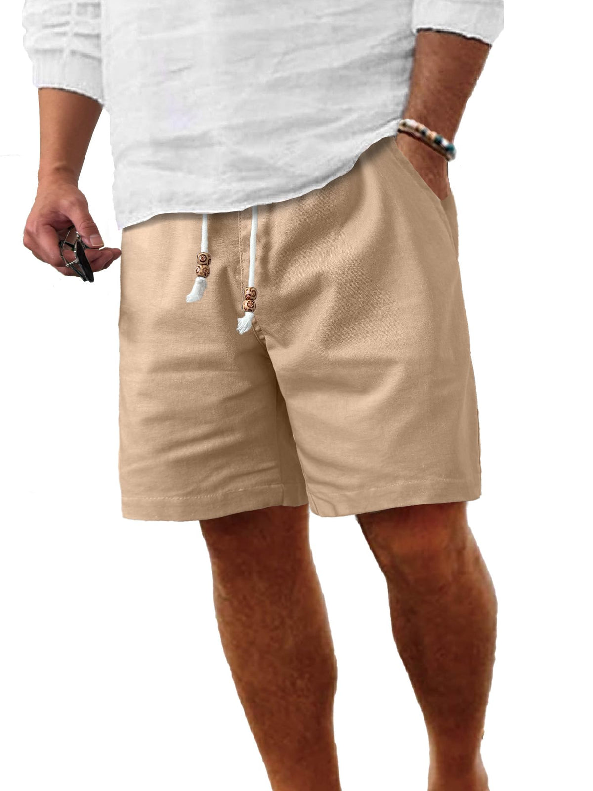 Comdecevis Men's Cotton Linen Casual Shorts