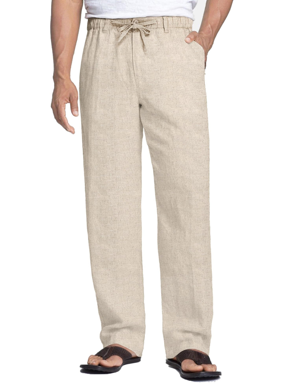 COOFANDY Men's Linen Pants Casual Lightweight Drawstring Beach Summer Pant