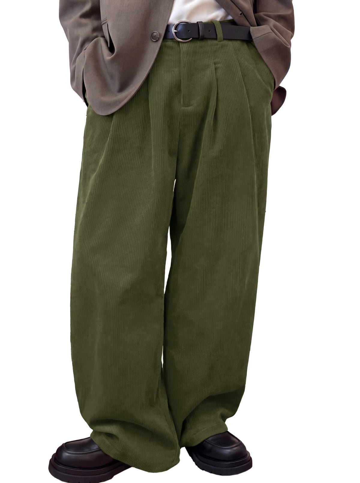 Runcati Mens Corduroy Baggy Pants Wide Leg Casual Fall Dress Slacks