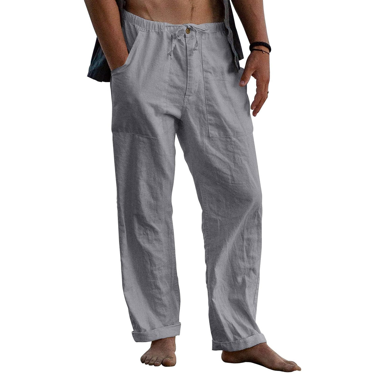 Puimentiua Mens Cotton Linen Pants Casual Loose Fit Summer Beach Pants