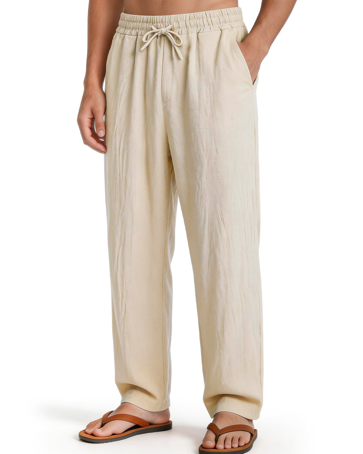 Men's Casual Pants Elastic Waist with Drawstring Loose Fit Beach Summer Trousers for Travel and Lounge Wear