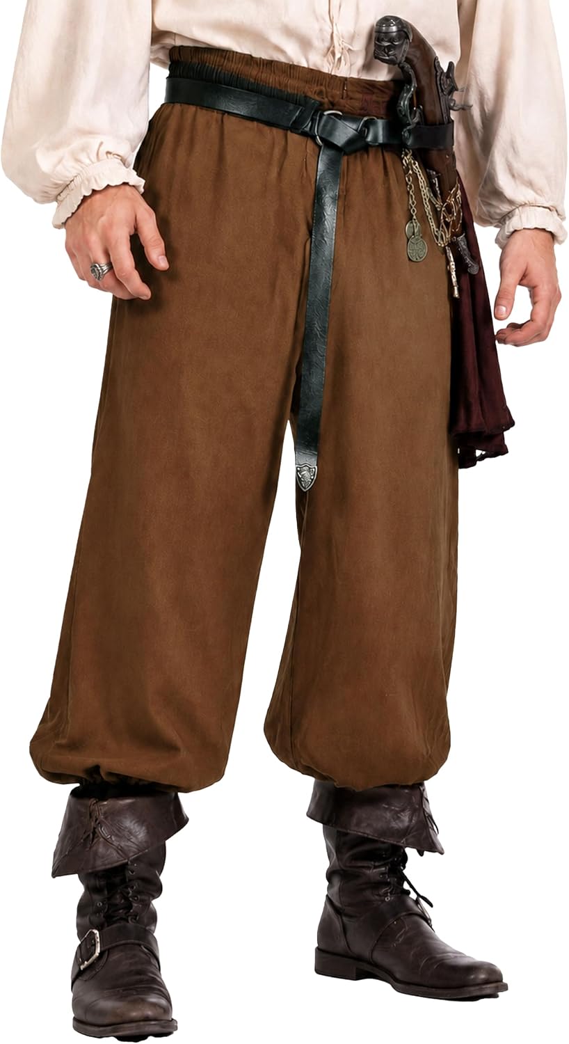 Men’s Renaissance Pirate Pants Wide Leg Cotton Medieval Trousers with Pockets for Ren Faire Cosplay