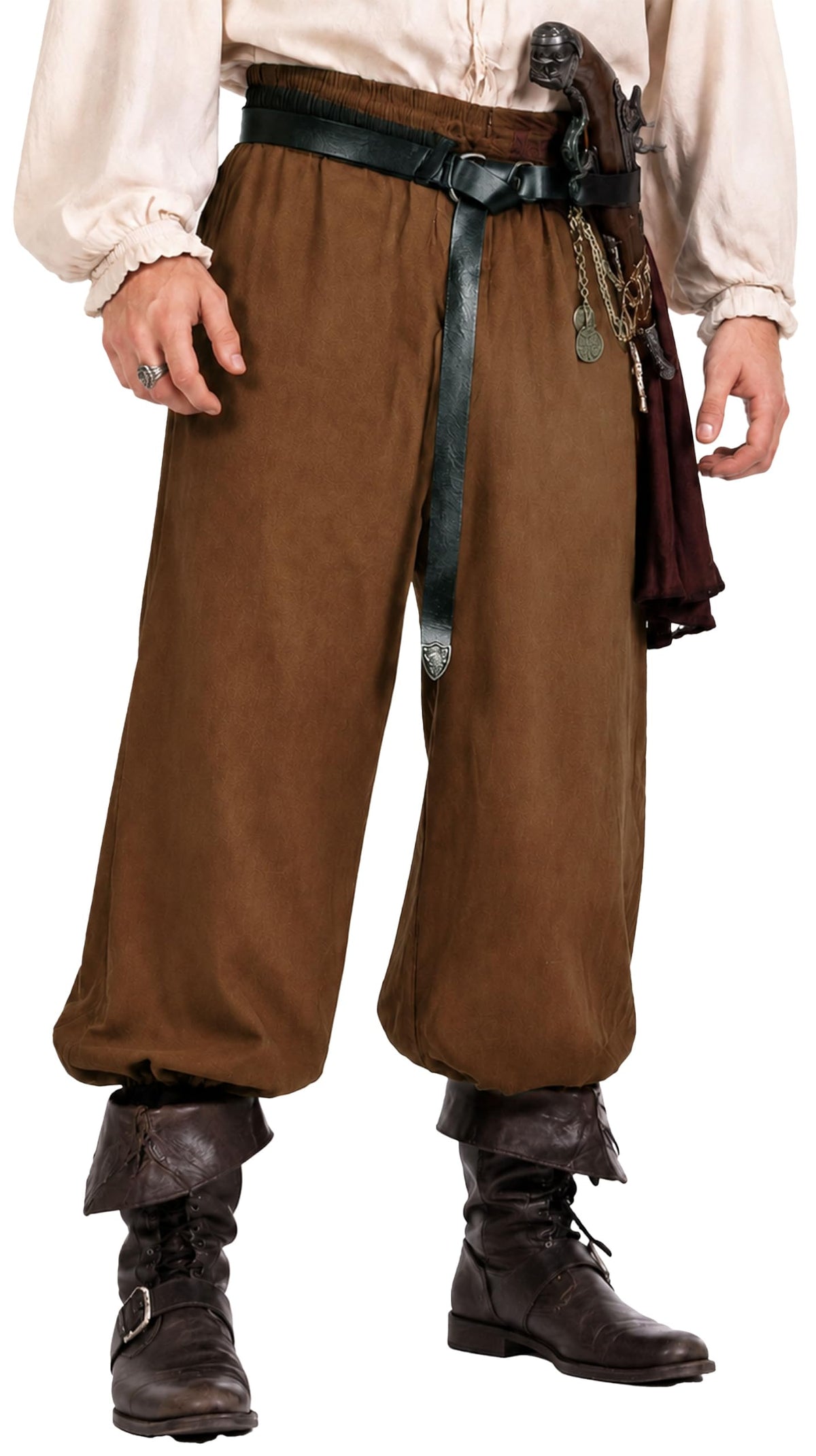 Men’s Renaissance Pirate Pants Wide Leg Cotton Medieval Trousers with Pockets for Ren Faire Cosplay